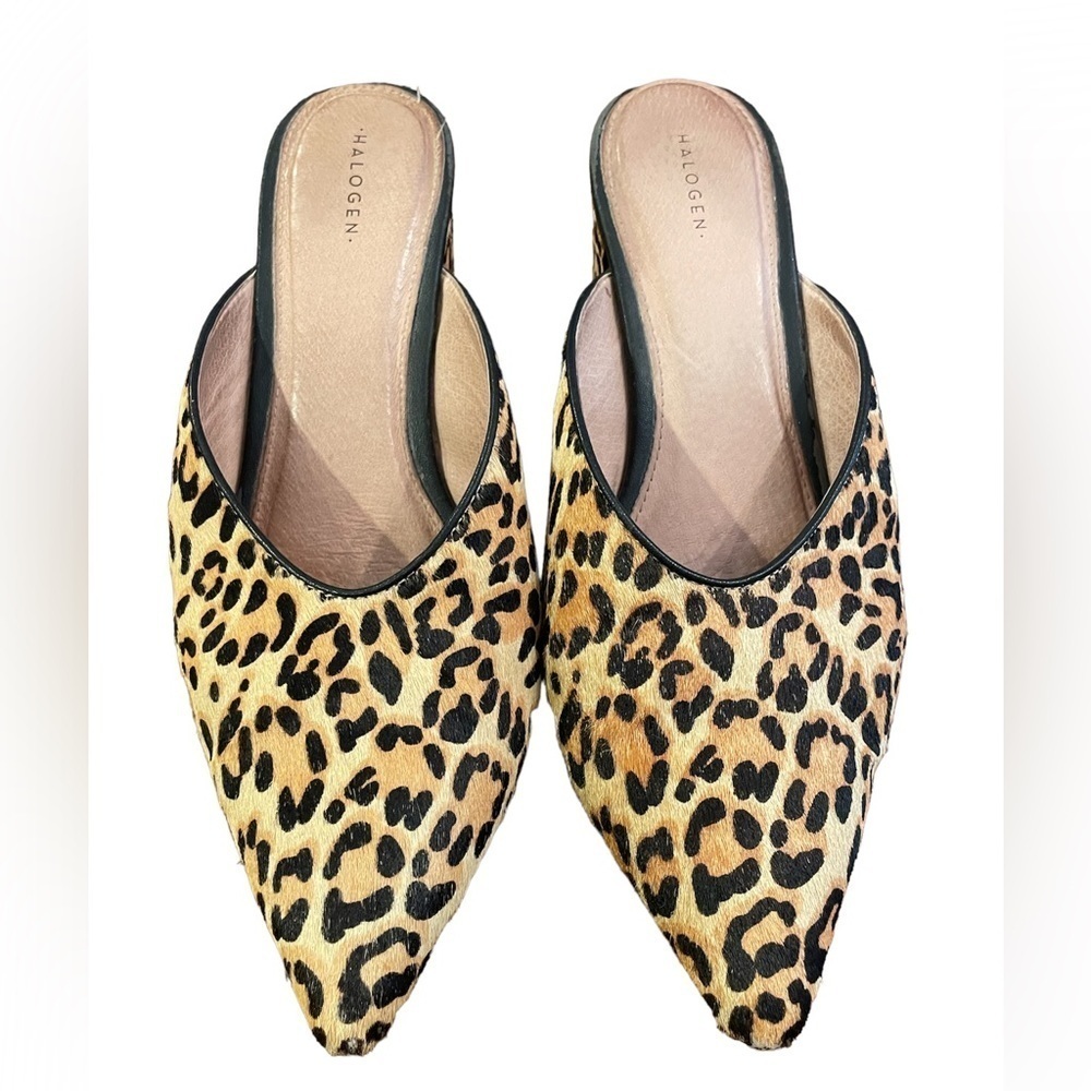 Halogen Real Fur-Printed Calf Hair animal print mule heels size 8M